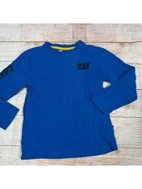 CAT Caterpillar Boys Long Sleeve Graphic Tee Blue Size S 7/8
